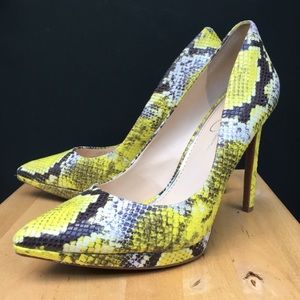 Jessica Simpson Day-Glo Yellow Snake Stilettos